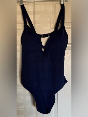 Niptuck Deep Navy One-Piece V-Neck Swim Suit with Back Buckle